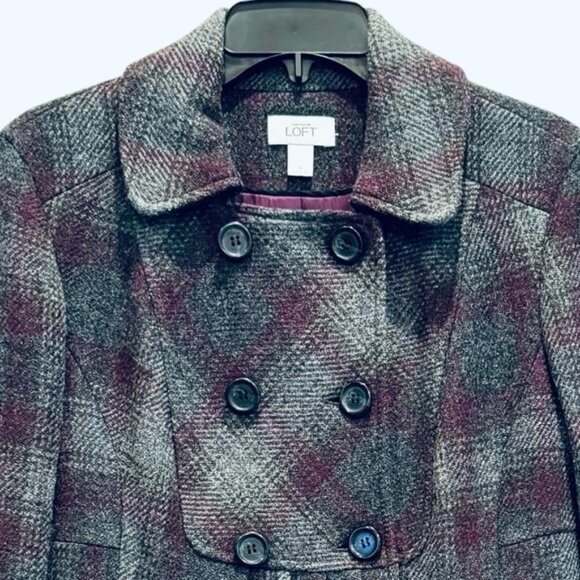 Ann Taylor LOFT Size 6 Purple/Gray Plaid Wool Blend Pea Coat/Jacket - Picture 3 of 8
